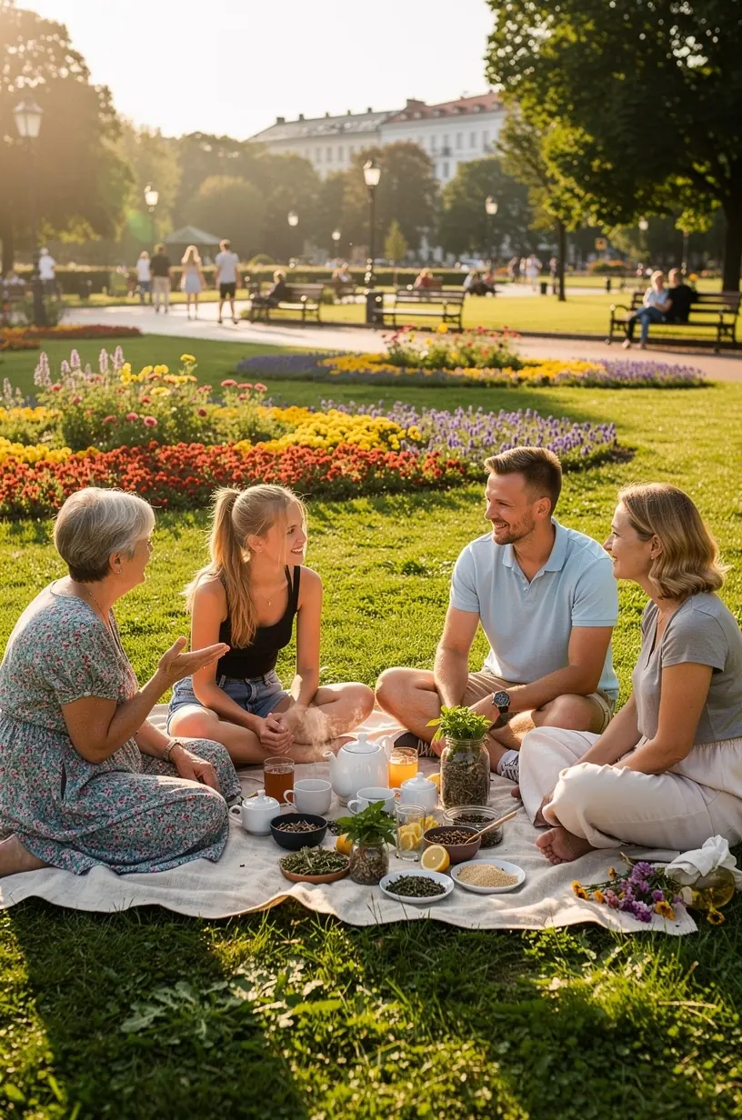 Asmuo ramiai geria žalią arbatą prie lango, fone matomas užrašų bloknotas su arbatos gėrimo patarimais ir praktinėmis gairėmis.